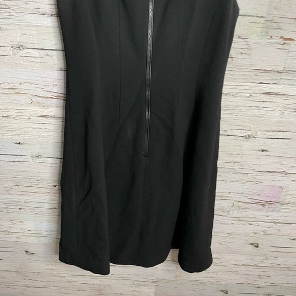 Lafayette 148 black dress midi size 8 virgin wool leather - Picture 9 of 10